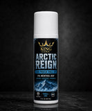 CBD freeze roll on bottle labeled 'Arctic Reign' by King Core on a dark background
